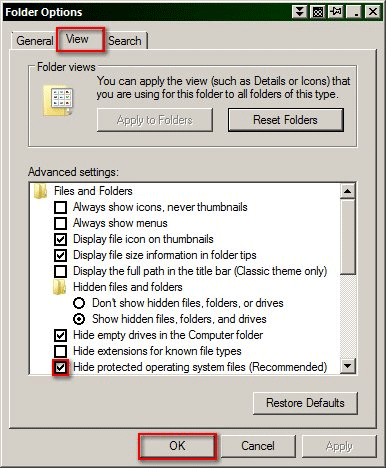 Folder Options View Settings